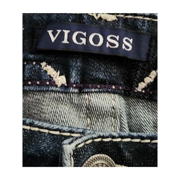 Vigoss Dallas Capris Juniors Sz 7 Blue Denim Embroidered Heritage Fit Studded - Picture 5 of 10